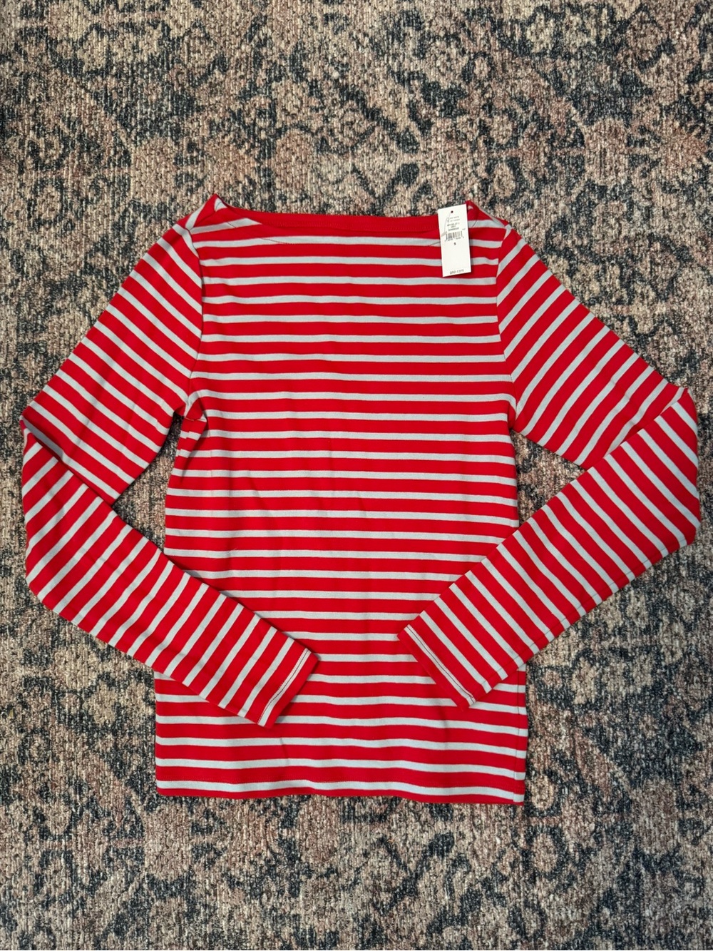 GAP Red and Light Blue Striped Crewneck Top